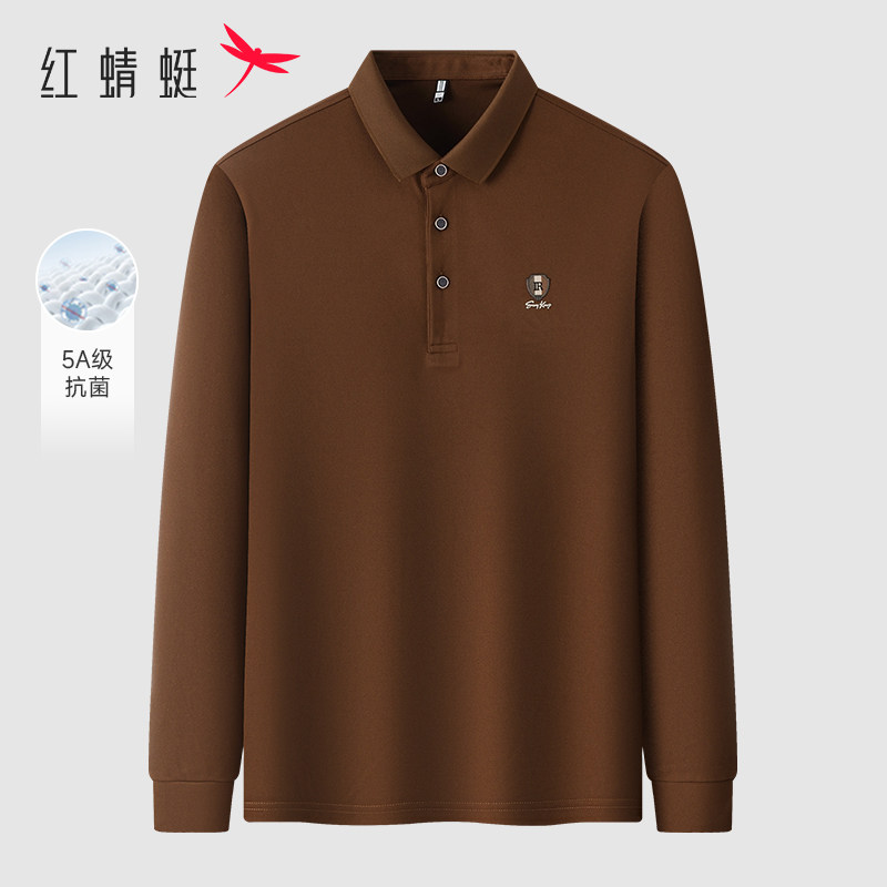 红蜻蜓中年男士翻领长袖T恤秋季新款商务休闲亲肤透气爸爸装Polo
