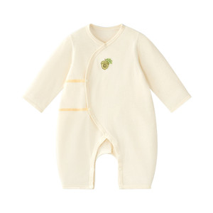 Babycare婴幼儿长袖斜襟爬服新生儿衣服100%有机棉分阶连体衣春款