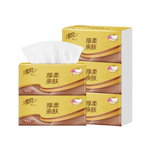 清风抽纸厚柔金装4层400张24包家用卫生纸餐巾纸整箱实惠装纸巾