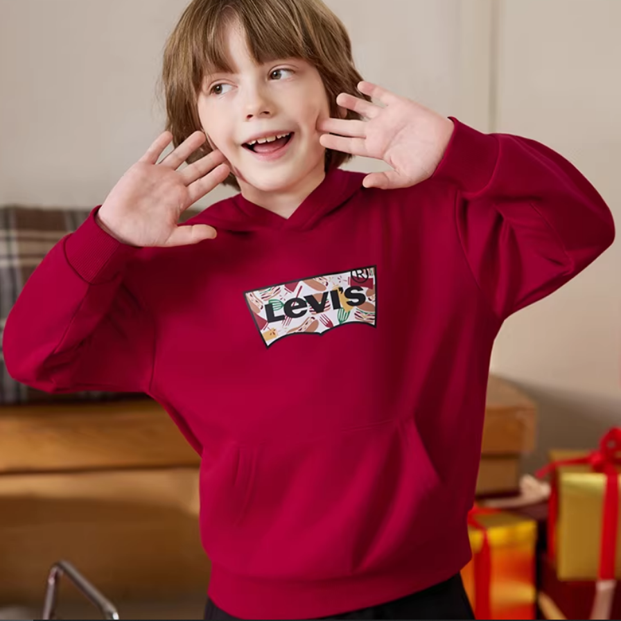 【新年马年】李维斯男童红色卫衣连帽儿童加绒2026拜年过年衣服女 101元