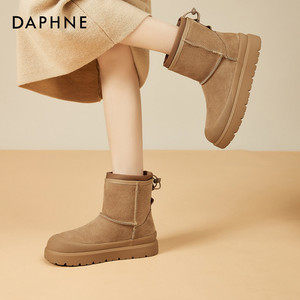 达芙妮时尚马丁靴年秋冬百搭保暖靴子女加绒工装靴休闲短靴单靴