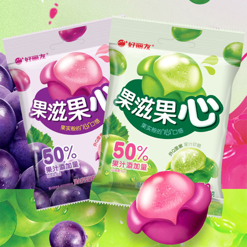 好丽友果滋果心软糖果姿水果剥皮夹心Q弹爆浆果汁果芯橡皮糖零食 18.25元