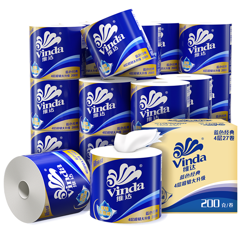 【孙颖莎推荐】维达卷纸蓝色经典有芯4层200g卫生纸巾家用实惠装 68.9元