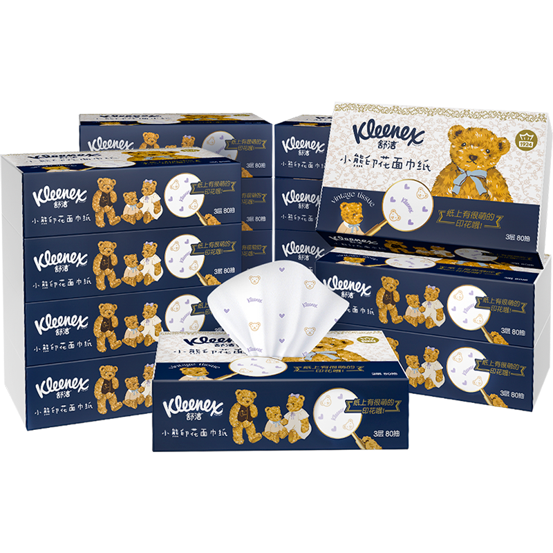 舒洁柔软抽纸小熊印花系列80抽*16包纸巾纸抽面巾纸Q萌小熊印花 41.9元
