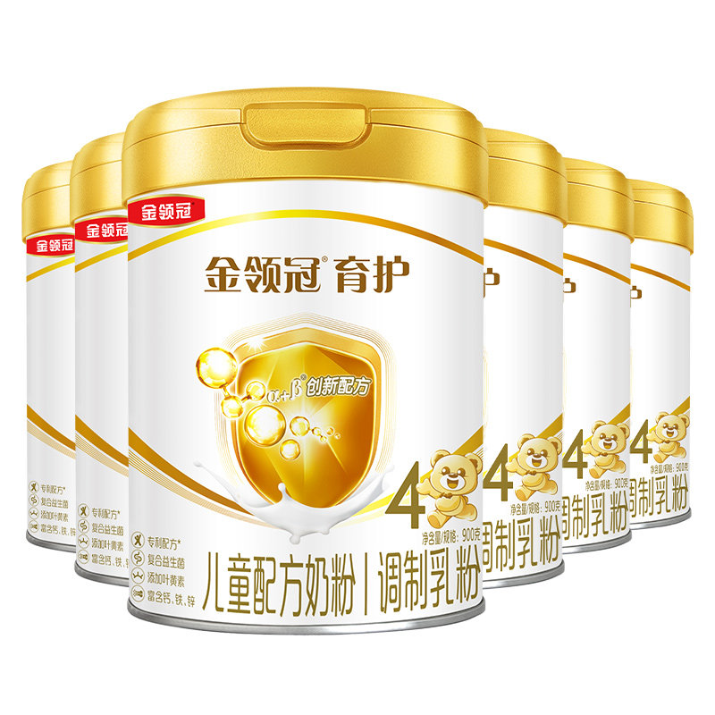 伊利金领冠育护基础4段3-6岁儿童成长DHA牛奶粉900g*6罐 525元