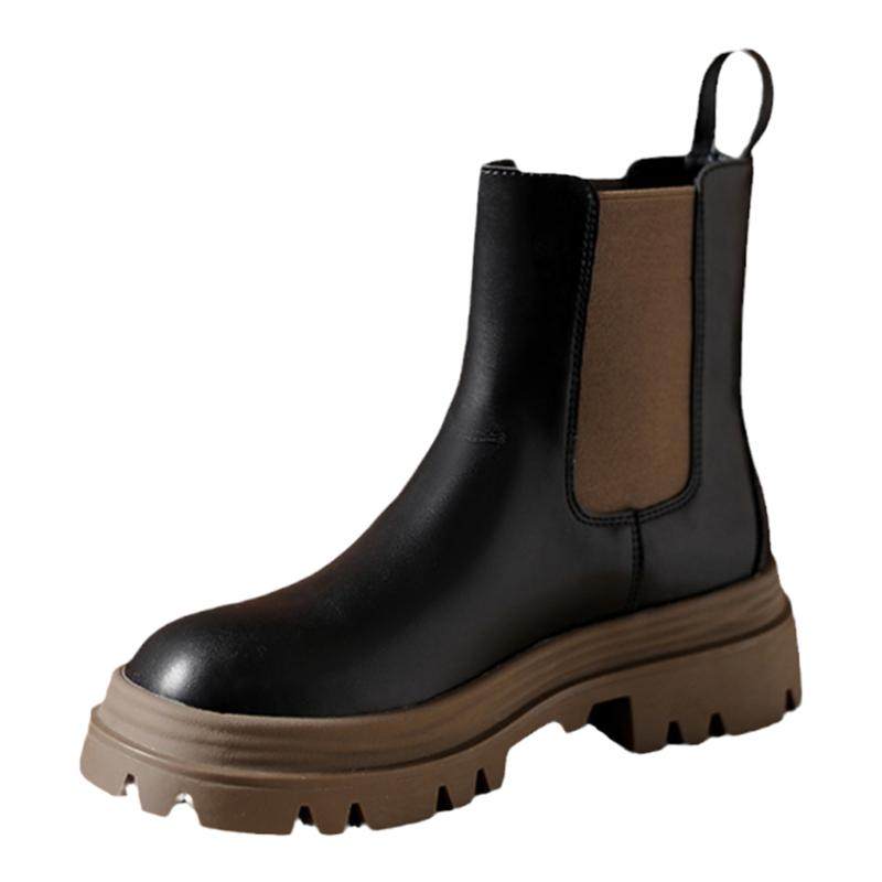 达芙妮加绒长筒靴子女冬清仓短靴保暖棉鞋复古马丁靴厚底雪地靴女 68.9元