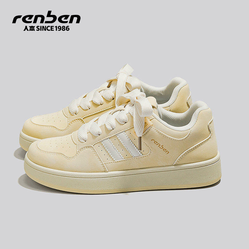 人本小白鞋女款2026春秋新款厚底面包鞋百搭休闲运动学生复古板鞋 39元