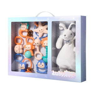 澳贝新生婴儿见面礼盒婴儿玩具安抚玩偶兔初生满月礼物新生儿玩具