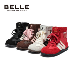 百丽童鞋女童加绒靴子2025冬季新款儿童休闲赛车中大童高帮德训鞋