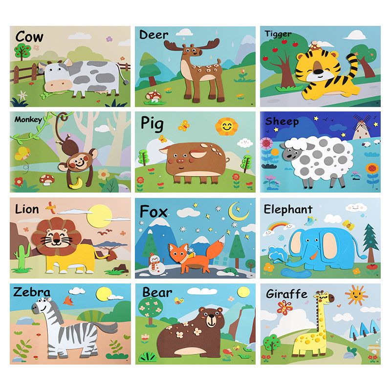 3d立体贴画儿童手工制作材料包幼儿园diy创意粘贴画男孩女孩玩具 16.8元