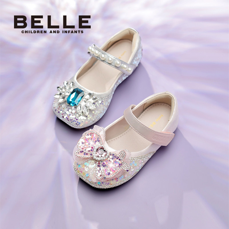 百丽童鞋女童水晶公主鞋儿童爱莎单鞋新款秋冬艾莎水钻宝宝小皮鞋 169元