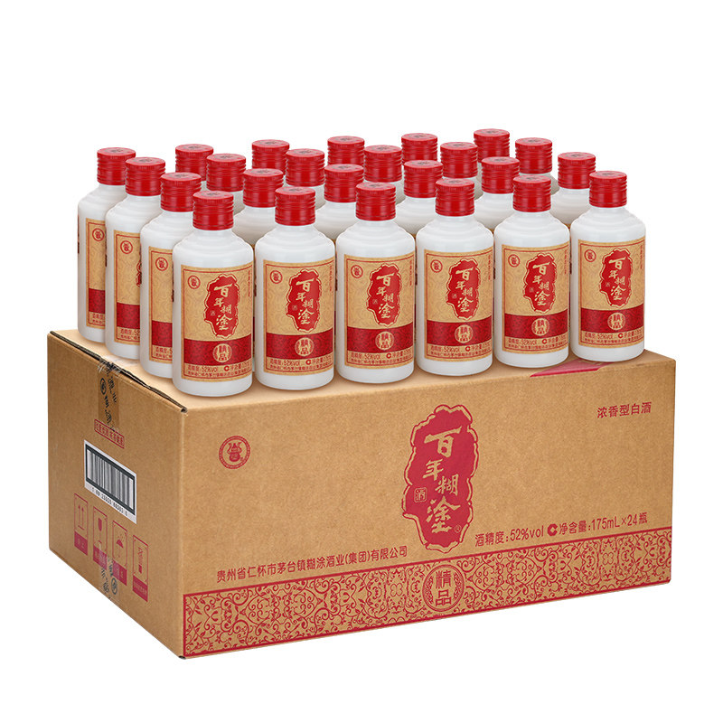 百年糊涂52度精品小百年浓香型175ml*24瓶贵州高粱小瓶装白酒整箱 223元