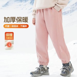 巴布豆童装儿童加绒加厚卫裤2025冬季新款男女童保暖运动裤束脚裤