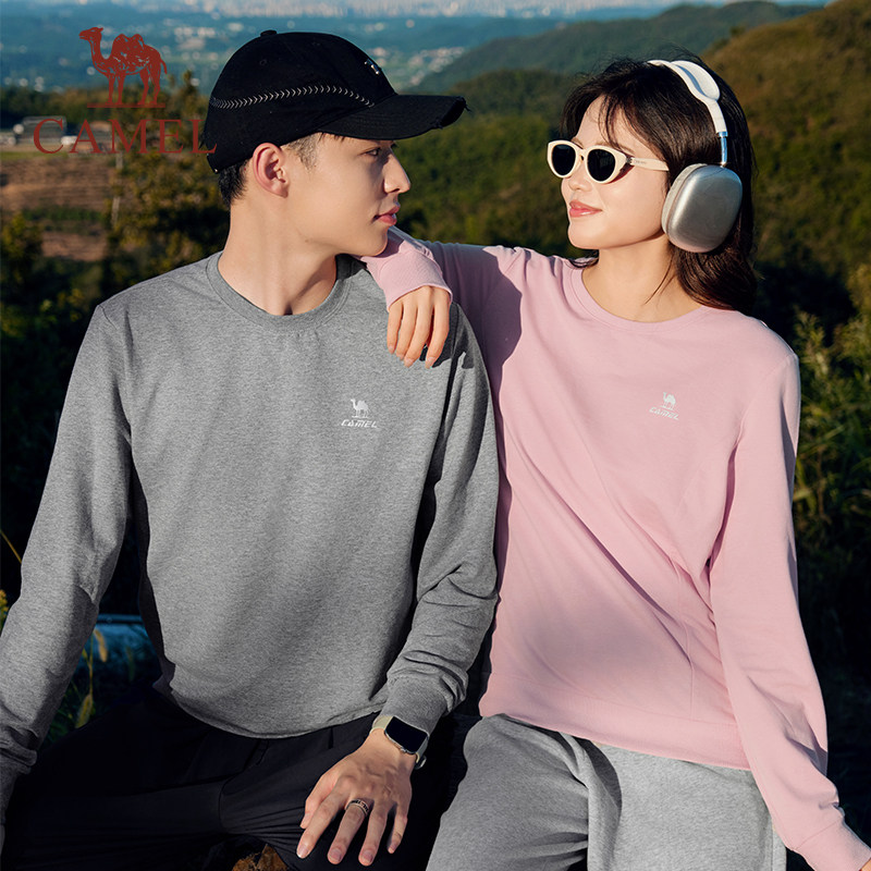 骆驼运动圆领套头卫衣男士宽松显瘦百搭薄款长袖打底衫休闲T恤女 89元