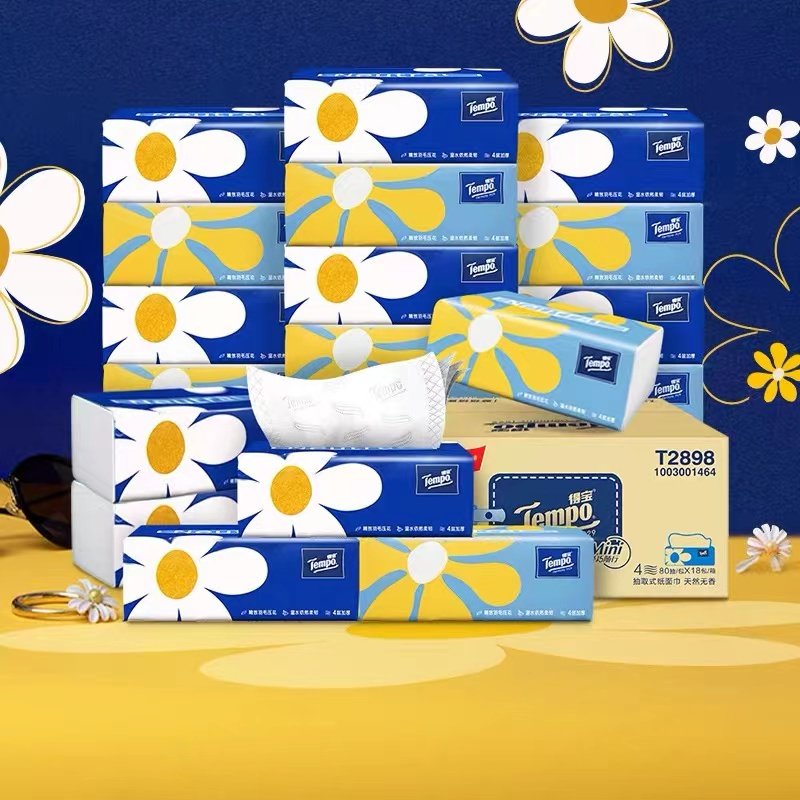 Tempo得宝抽纸整箱纸巾餐巾家用实惠装4层18包纸抽加厚纸巾正品 36.9元