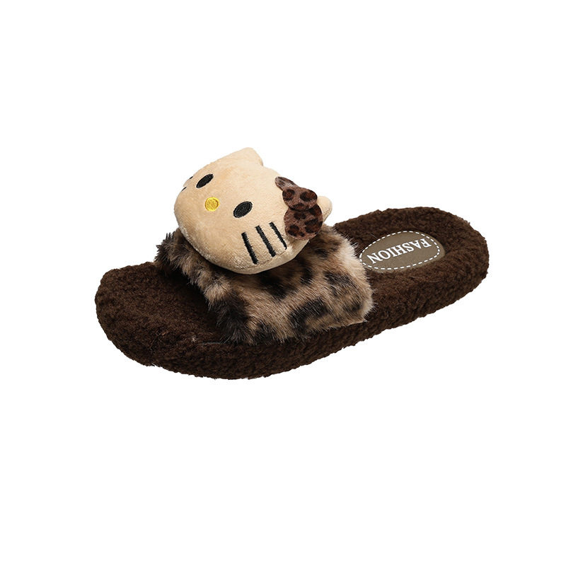 KT猫外穿女羊毛绒卡通可爱外穿拖鞋防滑软底懒人一脚蹬一字拖时尚 19.9元