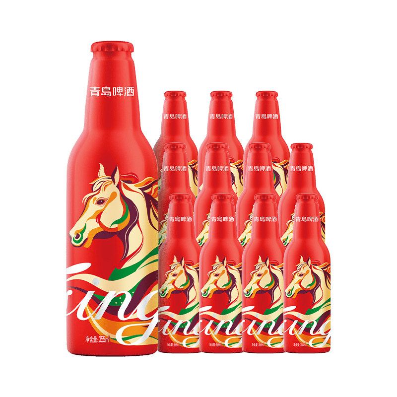 青岛啤酒鸿运当头系列 355ml*12瓶马年定制精致铝瓶礼盒 过年送礼 109元