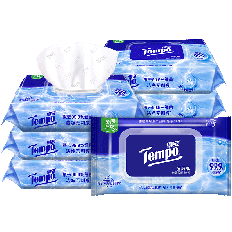 【一博同款】Tempo/得宝湿厕纸纯水洁厕湿纸巾胶盖装湿纸巾箱装 69元