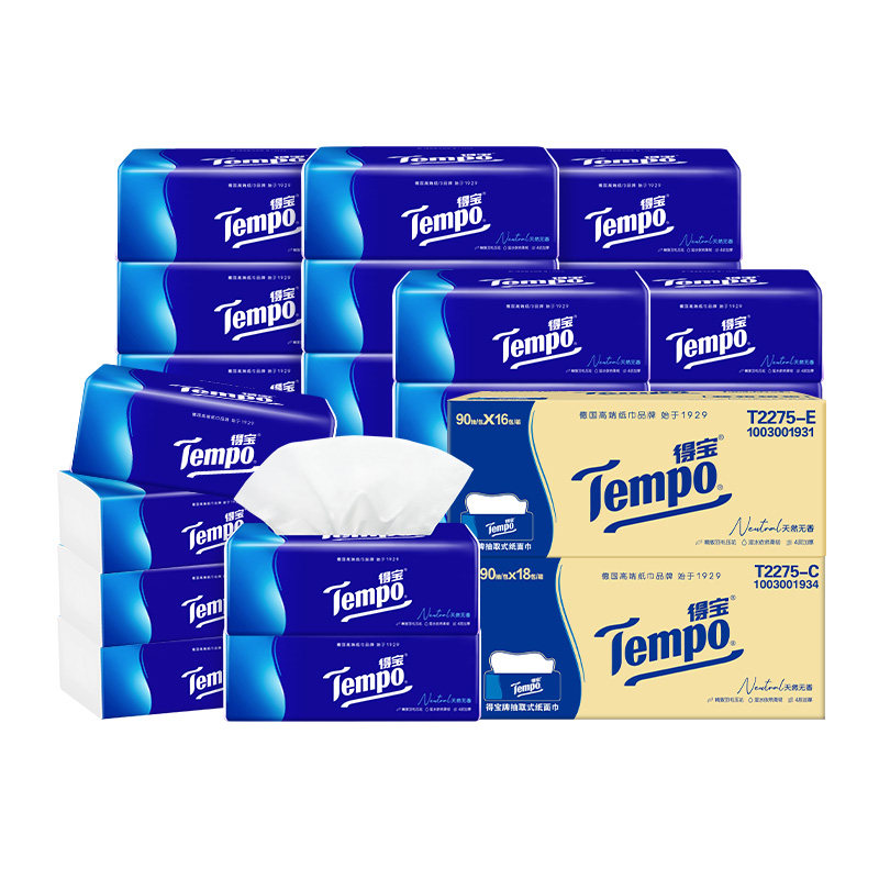【下拉详情享优惠】Tempo/得宝软抽经典无香4层抽纸箱装90抽*34包 105.2元