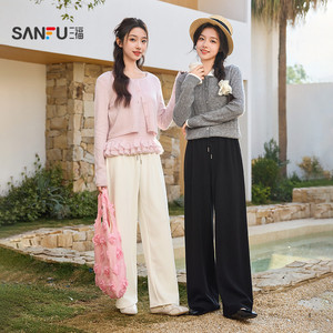 三福休闲裤女2026新款春季宽松阔腿裤松弛感直筒长裤子女装514464