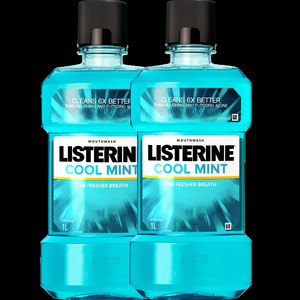 李施德林冰蓝漱口水减少口 臭含酒精减少细菌清新口气1L装*2瓶