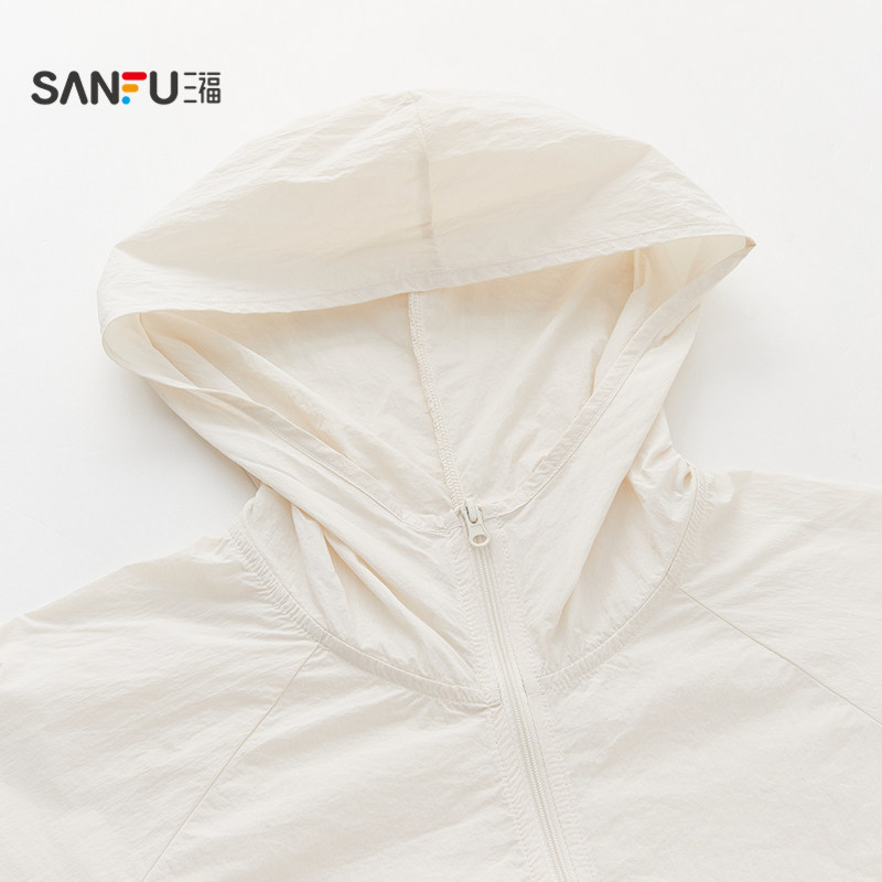 三福女款夏季宽松连帽防晒衣时尚休闲宽松轻薄透气防晒服外套上衣