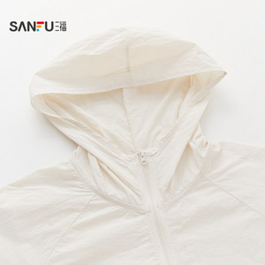 三福女款夏季宽松连帽防晒衣时尚休闲宽松轻薄透气防晒服外套上衣