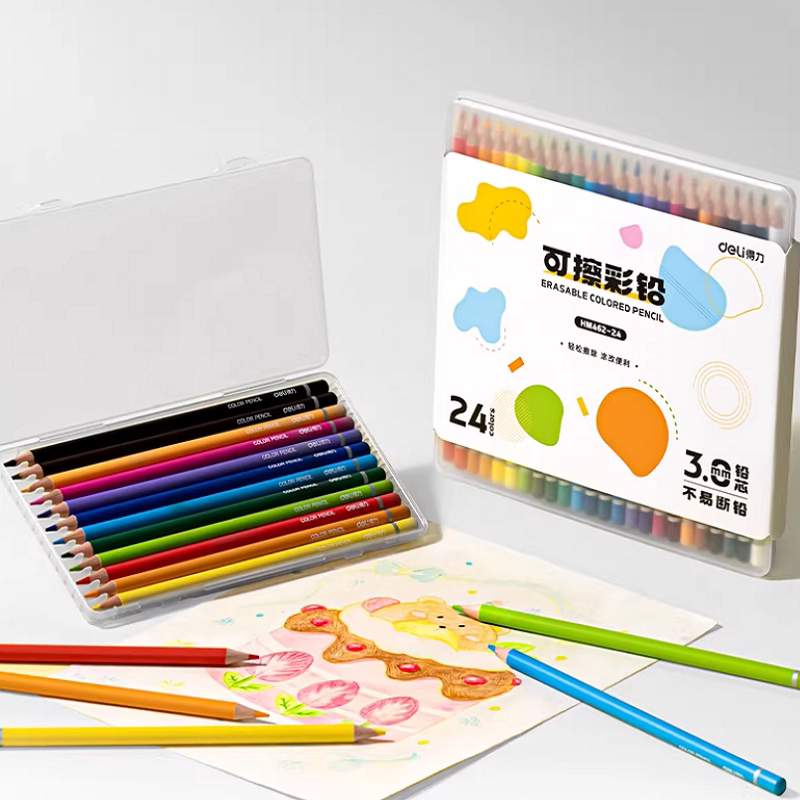 得力可擦彩铅24色小学生专用不透色可叠色儿童彩铅套装美术专用手绘绘画专用彩色铅笔涂鸦绘画笔高纯显色 14.9元