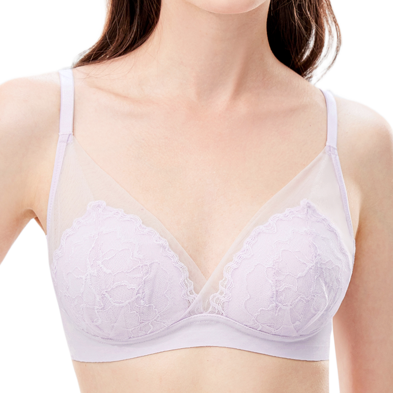 【商场同款】猫人内衣夏季薄鸢尾花蕾丝三角杯性感女大胸显小文胸 32.99元