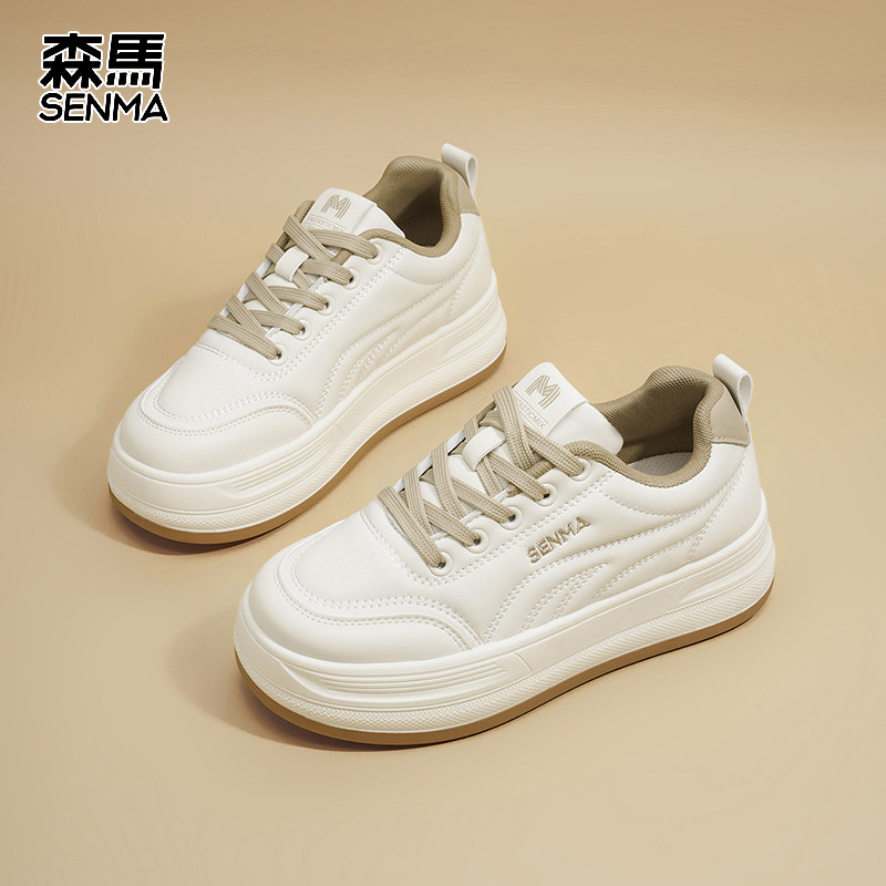 SENMA/森马女鞋春季小白鞋轻便透气休闲运动防滑耐磨厚底增高板鞋