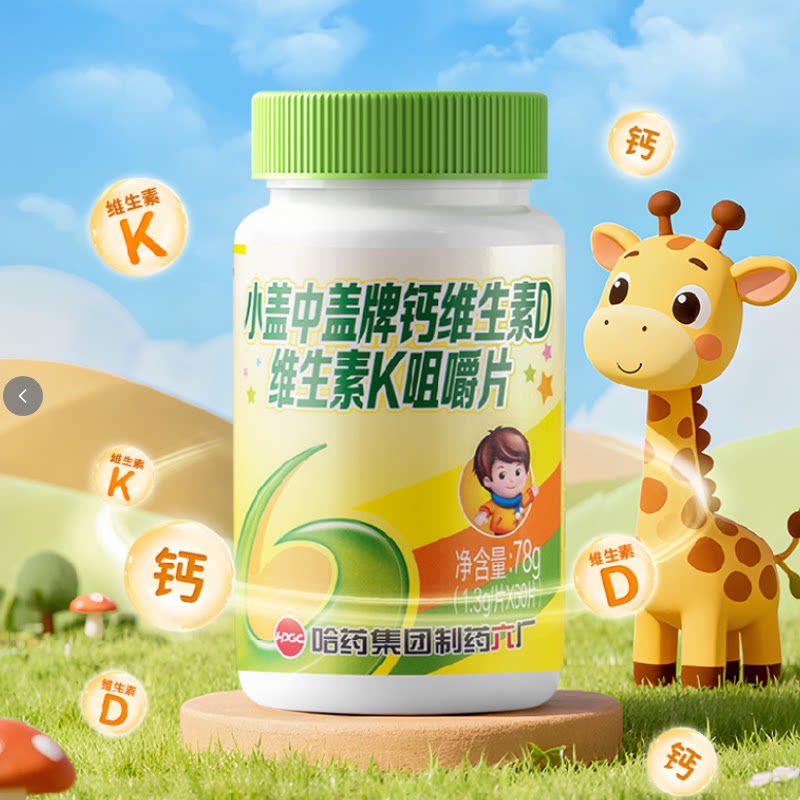 哈药六盖中盖柠檬酸钙儿童钙片青少年长高维生素d3k2咀嚼片高钙片 16.97元