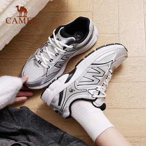 骆驼慢跑鞋女2026新款耐磨网面复古休闲鞋老爹鞋舒适银色运动鞋