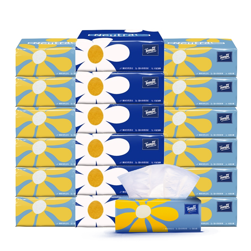 Tempo得宝Mini系列无香抽纸4层加厚80抽18包餐巾纸家庭囤货装家用 39.9元