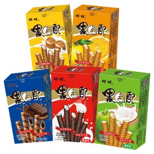 旺旺黑白配香草味香橙味休闲零食饼干夹心卷56g*7包解馋饼干