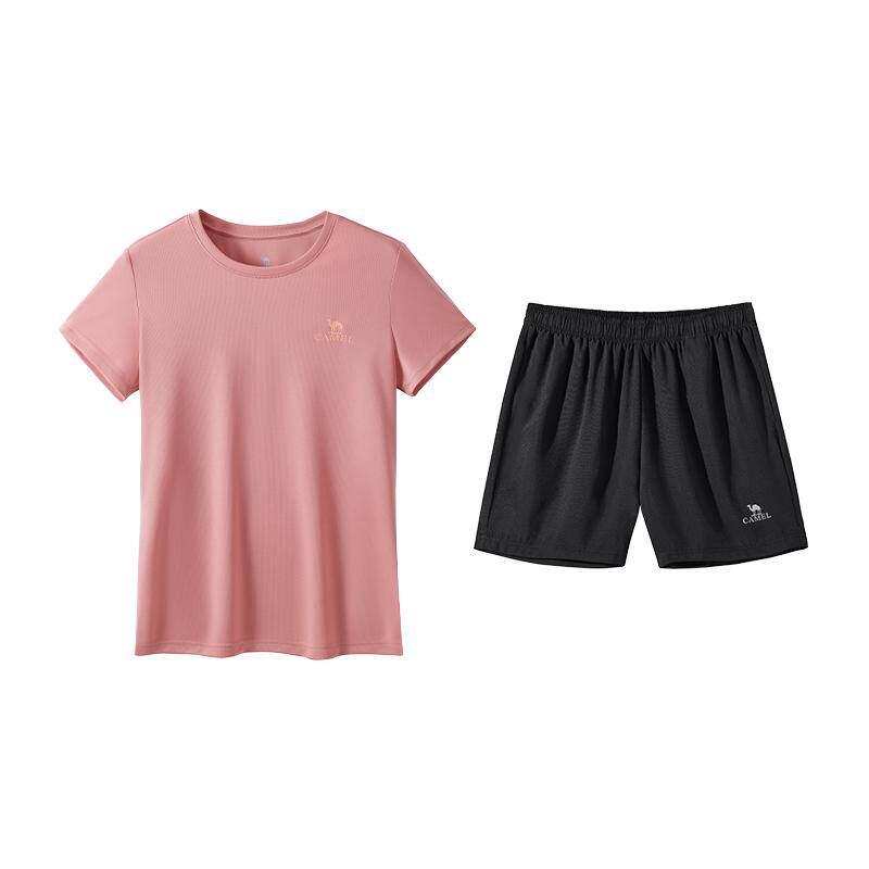 骆驼户外女装短裤春季2026休闲薄款速干短袖T恤透气运动套装女 76.38元