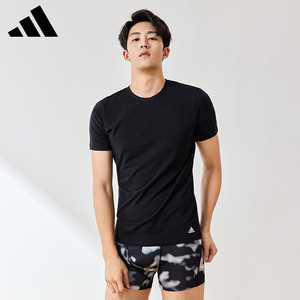 Adidas阿迪达斯圆领短袖T恤男夏季亲肤舒适柔软宽松情侣家居服女