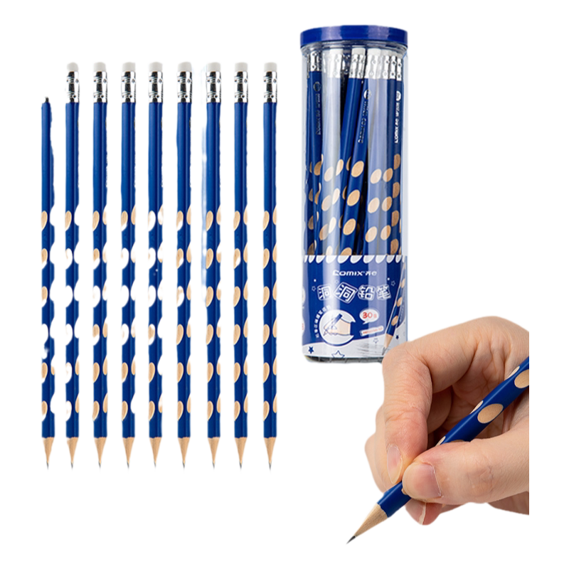 齐心洞洞铅笔小学生专用一二年级洞洞笔HB桶装矫正握姿幼儿园初学者三角杆特粗练字考试涂卡笔文具