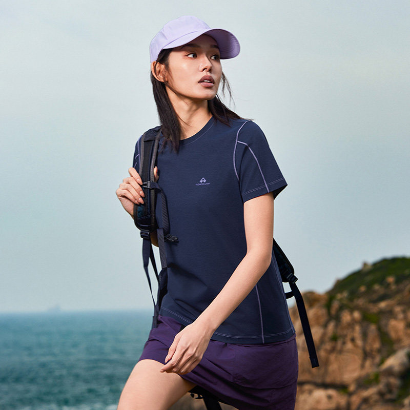 拓路者索罗娜棉感吸湿速干t恤女款夏季户外跑步运动圆领短袖上衣 98元