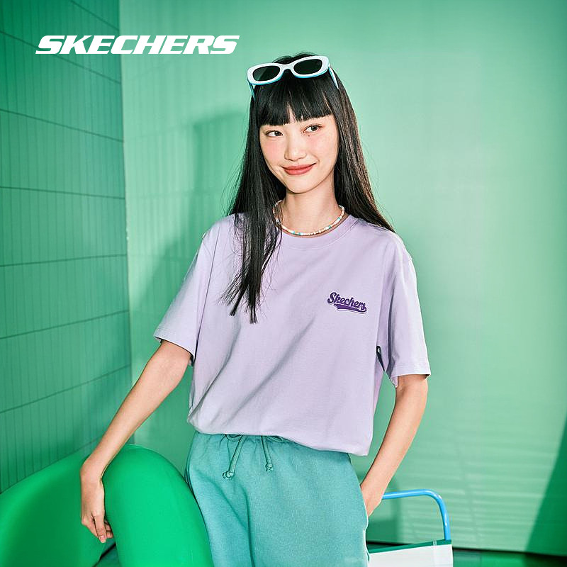 斯凯奇短袖男女款情侣宽松体恤圆领运动T恤凉感上衣时尚百搭 59.2元