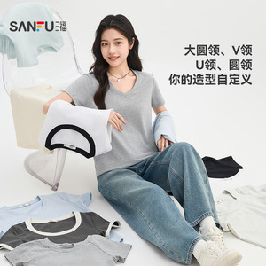 三福短袖T恤女2026新款夏季休闲少女小个子时尚百搭简约上衣女装