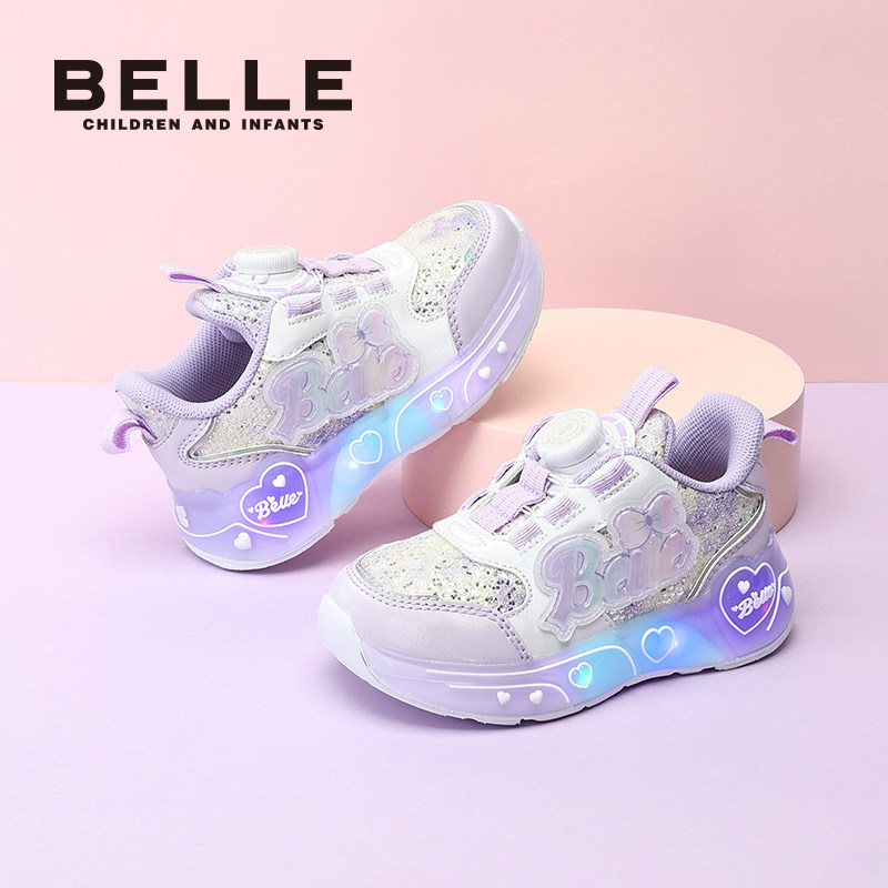 百丽童鞋女童闪灯运动鞋春季新款儿童亮灯休闲鞋宝宝旋扣鞋发光鞋 199元