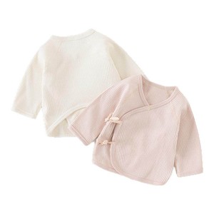 童泰婴儿半背衣春秋季新生儿衣服初生宝宝满月服护肚上衣坑条2件