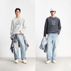 【假两件T恤】杰克琼斯男装春夏新款BSQ联名宽松长袖男士打底衫