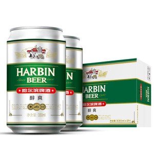 哈尔滨啤酒醇爽330ml*24听罐麦芽啤酒整箱易拉罐装官方旗舰店