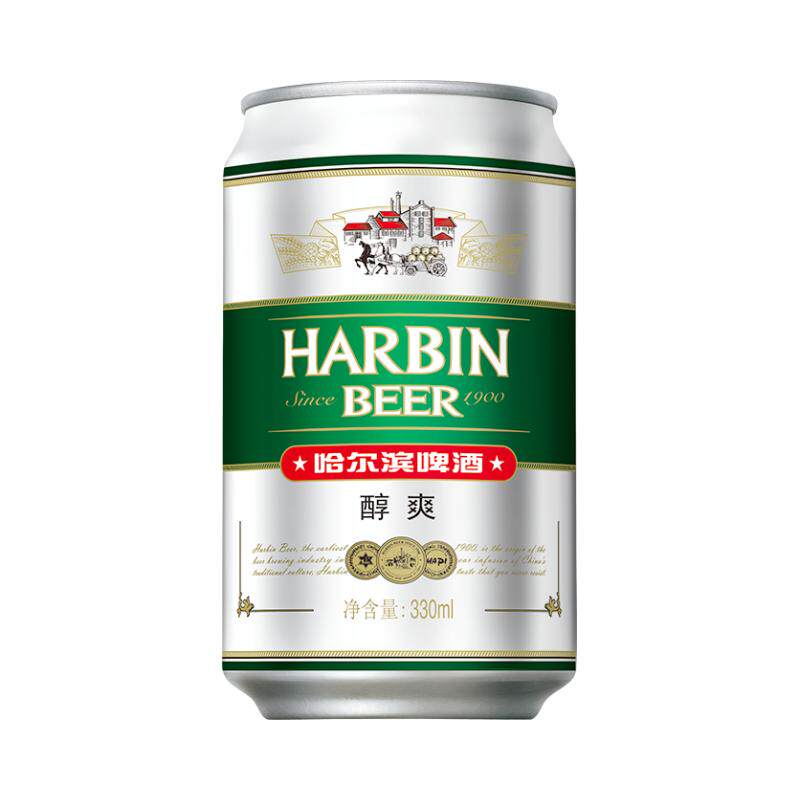 哈尔滨啤酒醇爽330ml*24听麦芽9°P整箱批发易拉罐装哈啤百威英博 29.9元