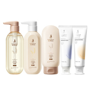 袋鼠妈妈小麦洗护套装洗发水护发沐浴露保湿无氟牙膏2支套装专用