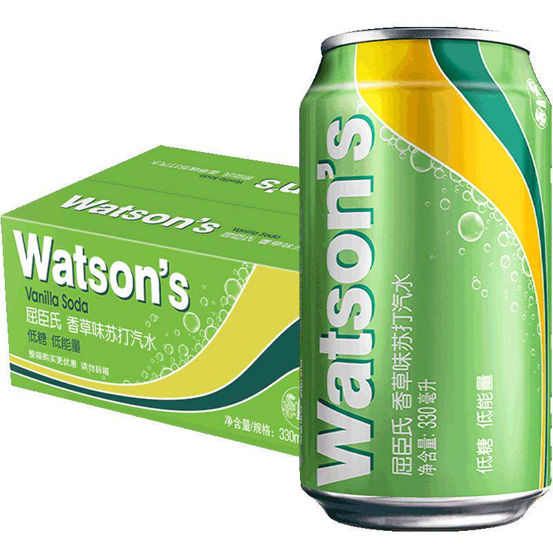 屈臣氏香草味苏打水330ml*12罐低糖汽水整箱气泡水碳酸饮料调饮 36.81元