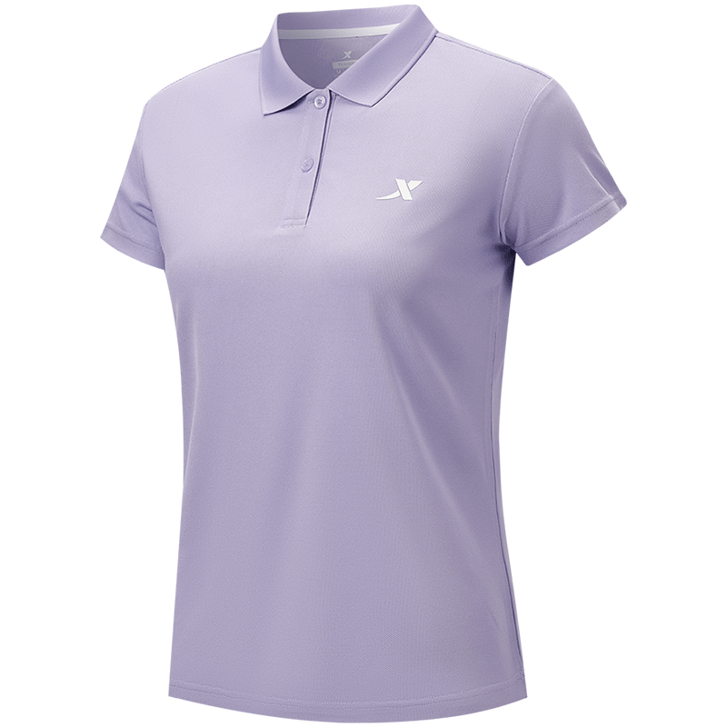 特步速干polo衫女短袖夏季训练服羽毛球瑜伽女装运动正肩翻领T恤 31.9元