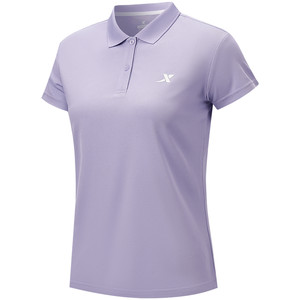 特步速干polo衫女短袖夏季训练服羽毛球瑜伽女装运动正肩翻领T恤