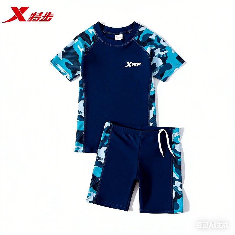 特步儿童泳衣男童青少年分体2026新款男防晒游泳衣中大童泳裤套装 47.9元